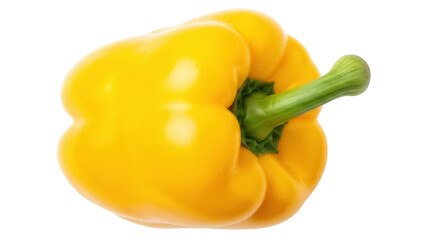 Isolated ripe yellow bell pepper on display showcasing vivid color and unique shape and stem