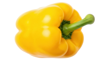 Isolated ripe yellow bell pepper on display showcasing vivid color and unique shape and stem