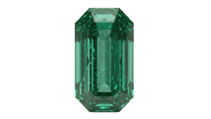 Isolated emerald gemstone jewel with green color and elegant shape cut and no background