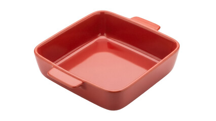 Isolated Square baking dish in terracotta red color, ovenware for modern kitchenware design