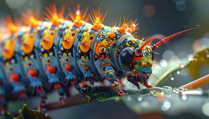 Close-up shot of a colorful caterpillar. A stunning nature background image. Macro shot.
