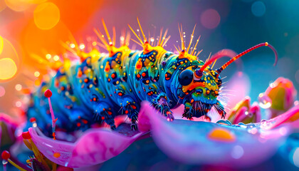 Close-up shot of a colorful caterpillar. A stunning nature background image. Macro shot.