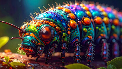 Close-up shot of a colorful caterpillar. A stunning nature background image. Macro shot.