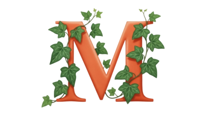 Isolated decorative letter M entwined with ivy vines for natural botanical elegance