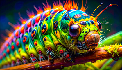 Close-up shot of a colorful caterpillar. A stunning nature background image. Macro shot.