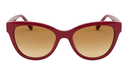 Isolated red sunglasses with brown lenses, stylish eyewear for sun protection, fashionable summer accessory