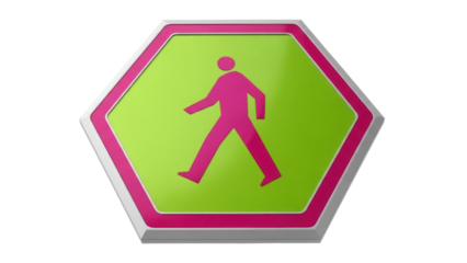 Isolated pedestrian crossing sign with person symbol in bright colors, crossing place