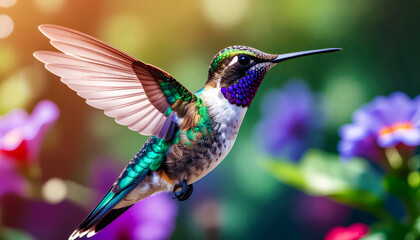 Close-up image of a hummingbird with its beautiful colors. Macro photography.