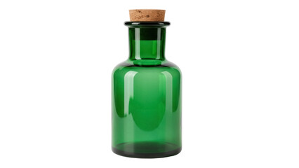 Isolated antique glass bottle with cork stopper, vintage container for potion or medicine