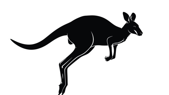 Black silhouette of a kangaroo jumping isolated on white background
