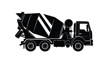 Fototapeta premium Black silhouette of a cement mixer truck on a isolated on white background