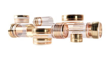 Abstract golden pipe structure, isolated on transparent background