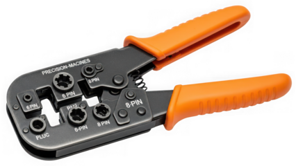 Professional modular plug crimping tool for rj45, rj11, rj12 connectors isolated on transparent background