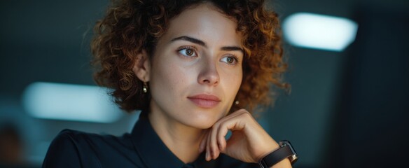 the diligent professional checks real-time notifications on her sleek smartwatch during work