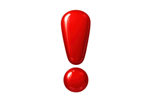 Exclamation mark icon in a vibrant red color, conveying concepts of alert, caution, urgency, and information. Isolated object