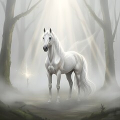 Majestic Fantasy Horse in Soft Morning Mist