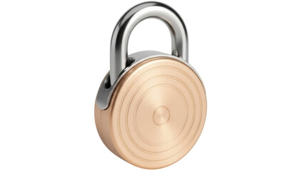 Isolated round metal padlock, secured with steel shackle to protect belongings and data