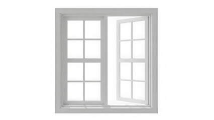 Obraz premium White double hung window frame with one sash open isolated on transparent background
