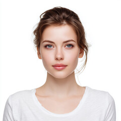 Fototapeta premium Young Adult Woman Portrait, Front View, Minimalist White Clothing