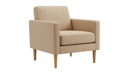 Isolated Tan Armchair with Wooden Legs for Living Room Seating Comfort, Home Furniture