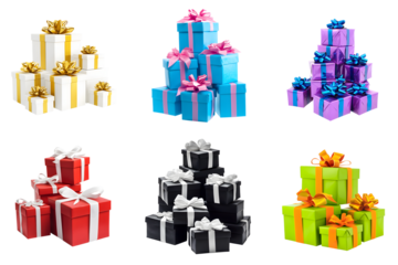 Set of multicolored gift boxes isolated on a transparent background PNG