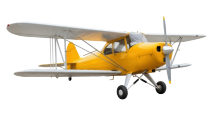 Isolated yellow biplane aircraft antique airplane on a clear day for sale commercial use