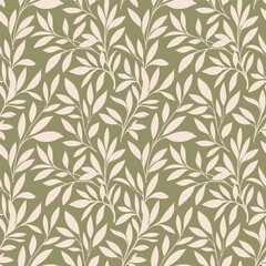 Seamless vector pattern of leaves drawn by hand. Botanical wallpaper design. Natural fabric ornament. Vector organic endless illustration.