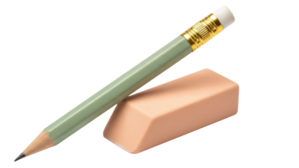 Isolated green pencil lying near peach eraser ready for school art or work, writing implement