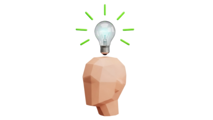 Isolated lightbulb over head, symbol of thought, inspiration, and innovation in business