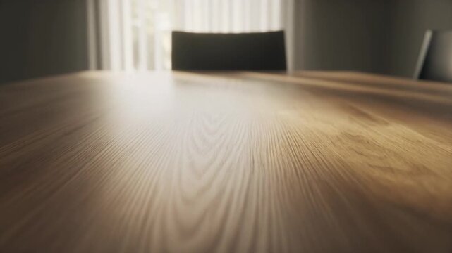 An empty luxury table interior featuring a wooden parquet and minimalist wall design in a modern house