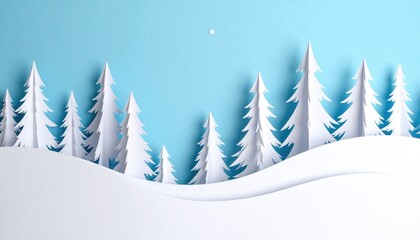 Obraz premium A serene winter landscape, with layered paper cut-out trees and snow