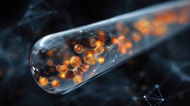Abstract glowing molecules in test tube science - Powered by Adobe