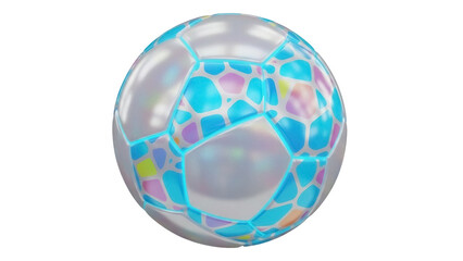 Isolated holographic soccer ball with pastel mosaic pattern, perfect for sport team or gaming