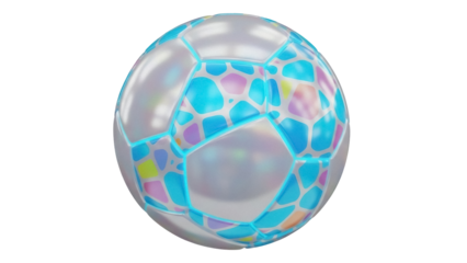 Isolated holographic soccer ball with pastel mosaic pattern, perfect for sport team or gaming