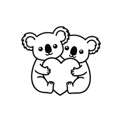 Fototapeta premium Cute Illustration of Two Adorable Koalas Holding a Large Heart Symbolizing Love, Friendship.