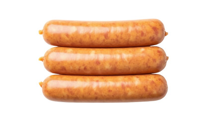 Isolated three sausages stacked, ready to grill, a staple of hearty breakfast or barbecue feast