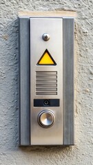 A doorbell with a warning symbol displayed on the screen