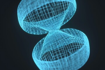 Abstract blue wireframe of two DNA strands twisting with double helix structure on black background for scientific concept design