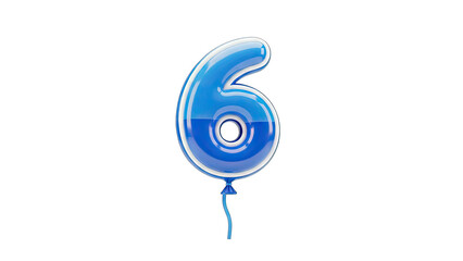 Blue Balloon Number 6 on White Background