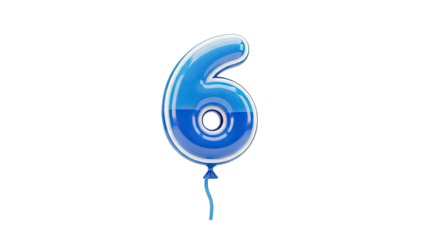 Blue Balloon Number 6 on White Background