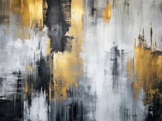 Distressed black white oil painting background with smears of golden paint