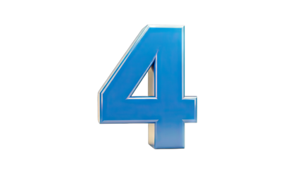 Blue Number 4 Isolated on White Background