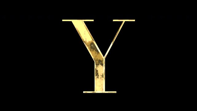 Gold uppercase alphabet &ldquo;Y&rdquo;, Serif, light reflecting and patterns shifting, alpha channel