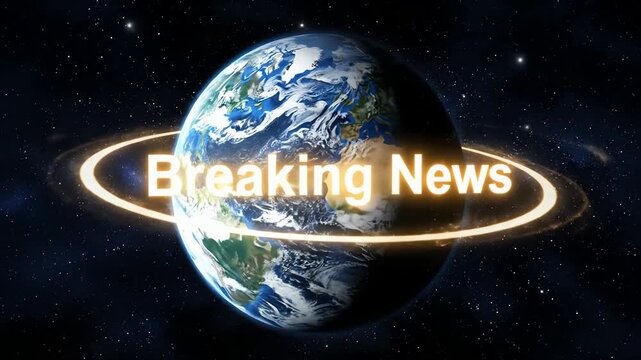 Breaking News Earth Orbital Ring Animation Global News Broadcast Concept