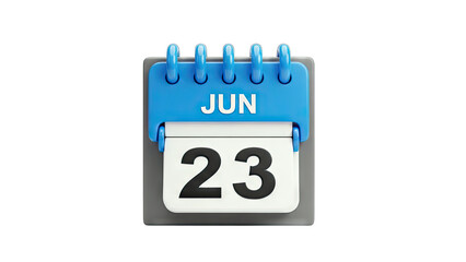 Calendar Showing June 23rd on White Background