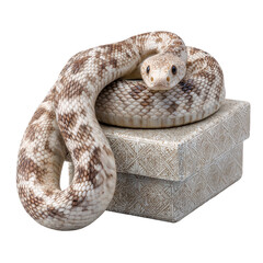 Snake curled on ornate box