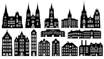 Fototapeta premium Collection of various architectural building silhouettes