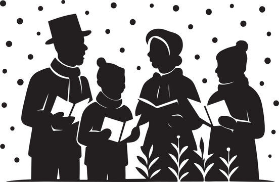 The Carol singers Christmas eve winter notes and earm hearts