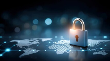 Safe Padlock Guarding Global Data Security On Digital World Map Background - Powered by Adobe