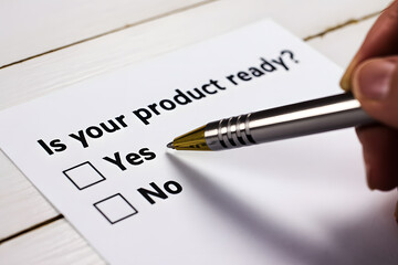 "Is your product ready?" Question on White Paper with Check Boxes Business Concept